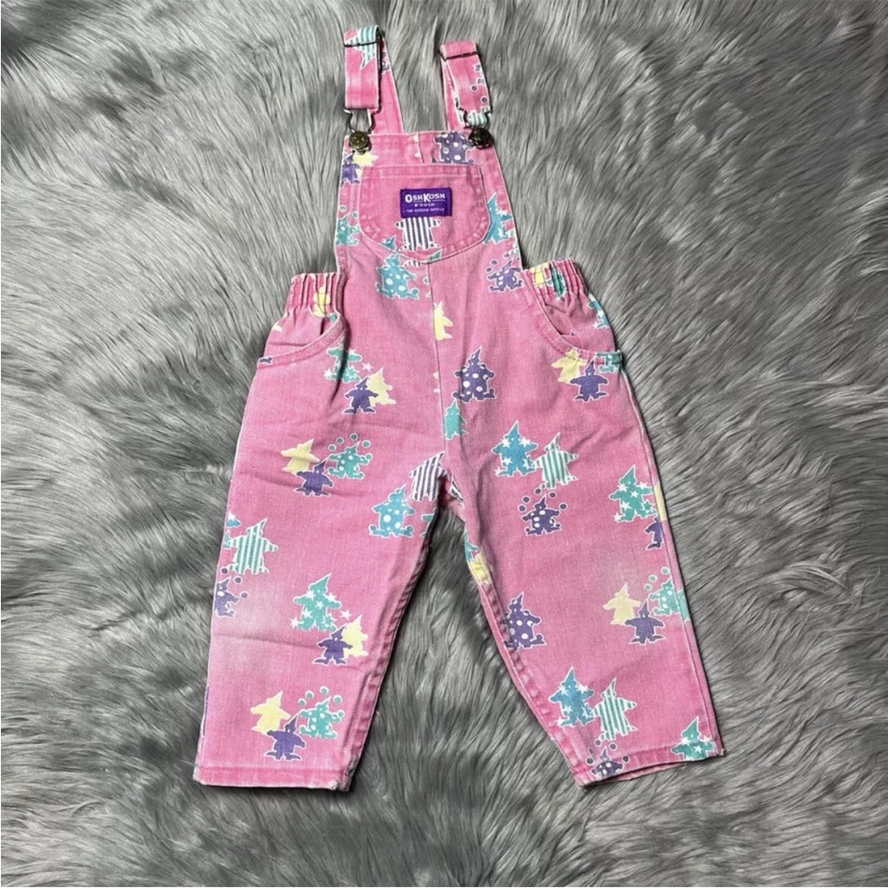 Vintage Oshkosh Bgosh Union Made USA Pink Clown Girls Overalls *Play Condition